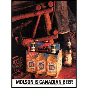 1988 Molson Golden Beer Vintage Print Ad Rustic Rocking Chair Cottage Wall Art